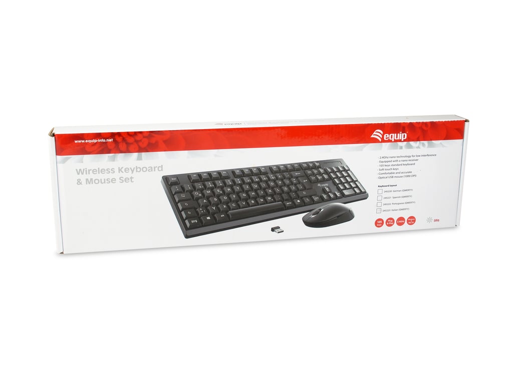 Equip 245221 klawiatura Dołączona myszka Biuro RF Wireless QWERTY Hiszpański Czarny