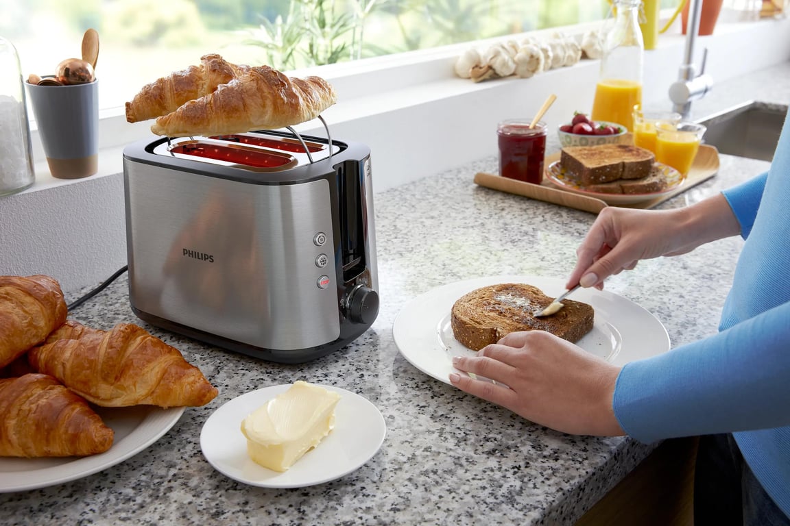 Philips Viva Collection HD2650/90 Toster — z dwiema szerokimi szczelinami, metalowy
