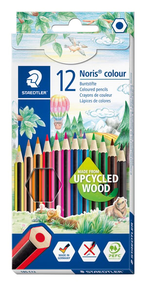 Staedtler Noris Color 185 Black, Blue, Brown, Green, Light Blue, Light Green, Magenta, Orange, Peach, Red, Violet, Yellow (12-pack)
