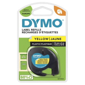 DYMO Original-Kunststoffetiketten LetraTag | Rolle 12 mm x 4 m | Schwarzer Aufdruck auf gelbem Hintergrund | für LetraTag-Etikettendrucker