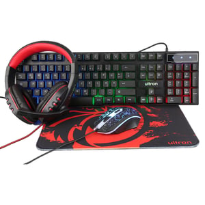 Ultron HAWK Gaming-Set – Tastatur mit integrierter Maus, QWERTZ-Layout, deutsch, schwarz, rot, weiß