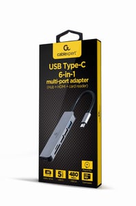 Gembird A-CM-COMBO6-02 Wired USB 3.2 Gen 1 (3.1 Gen 1) Type-C Docking Station, Gray