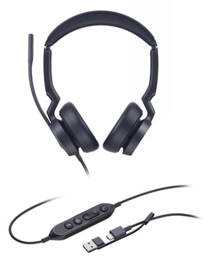 Yealink UH46 Dual Teams USB-C/A Wired Headset with Headband for Office/Call Center, USB Type-C / USB Type-A, Black
