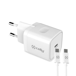 Celly TC1C20WTYPECWH Ladegerät für mobile Geräte, universell, weiß, Wechselstrom, für den Innenbereich