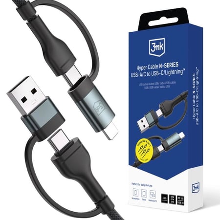 3MK 5903108680363 kabel USB USB 2.0 1 m USB A/USB C USB C/Lightning 0,48 Gbit/s 60 W Czarny