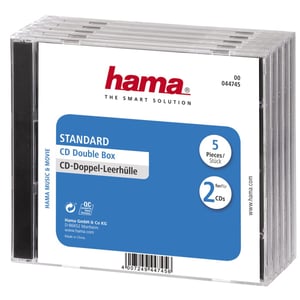 Hama CD Double Jewel Case Standard, 5-pack, 2 skivor, genomskinligt