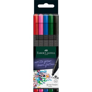 Faber-Castell 151604 finpenna, svart, blå, grön, rosa, röd, 5 st.