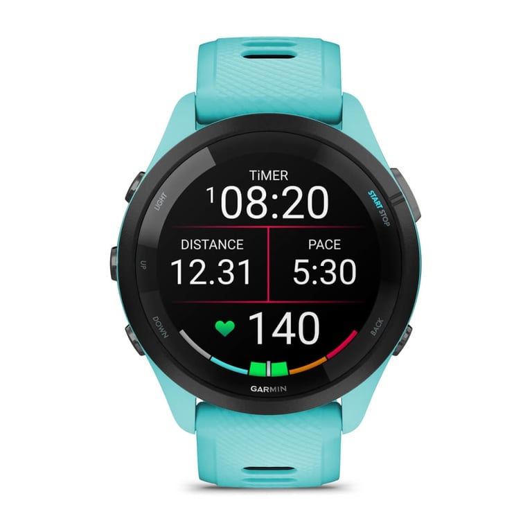 фото Смарт‑часы Garmin Forerunner 265 Black Bezel w. Aqua Case and Aqua/Black Silicone Band (010-02810-02/12/52)
