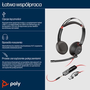 HP Poly Poly Blackwire 5220 Stereo USB-C Headset + 3.5 mm Plug + USB-C/A Adapter