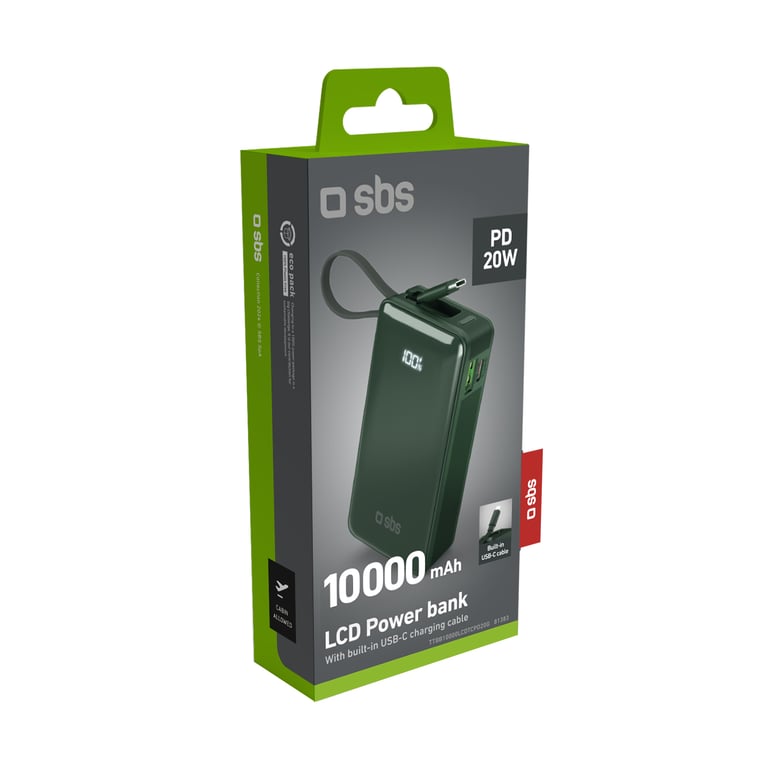 фото Зовнішній акумулятор (павербанк) SBS LCD Power Bank 22.5W 10000 mAh Green (TTBB10000LCDTCPD20G)