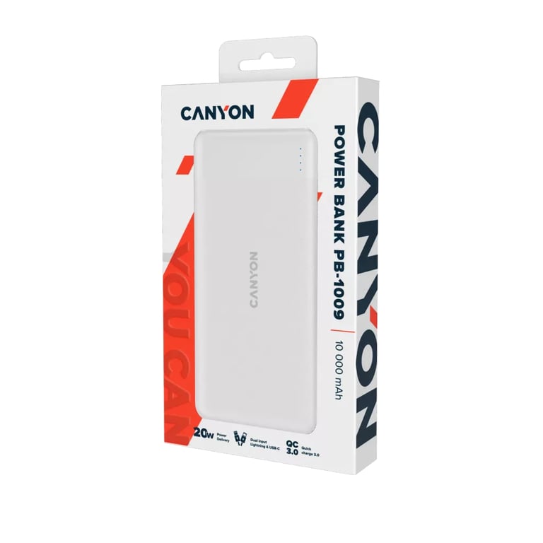 фото Зовнішній акумулятор (павербанк) Canyon PB-109 10000mAh White (CNE-CPB1009W)