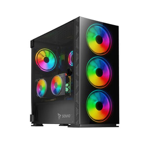 Savio PC-chassi Prime X1 ARGB Glass Black Midi Tower Svart