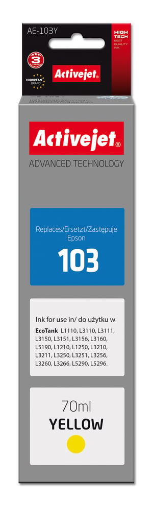 Activejet Tusz AE-103Y (zamiennik Epson 103 C13T00S44A; Supreme; 70 ml; żółty)
