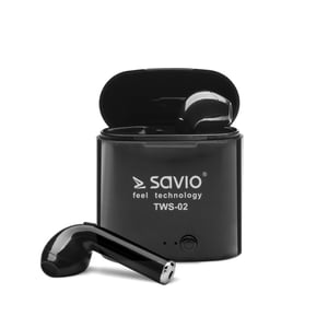 Savio TWS-02 Kopfhörer/Headset – kabellos, In-Ear, Bluetooth für Anrufe und Musik, schwarz