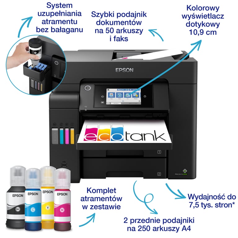 Epson EcoTank Wielofunkcyjna drukarka A4 L6550 z łącznością Wi-Fi, stałym zasilaniem w atrament i faksem