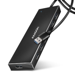 Axagon HUE-F7A 7x USB 3.2 Gen 1 ALU FLAT Hub Micro Power IN 1 m USB-A USB 3.2 Gen 1 (3.1 Gen 1) Typ A 5000 Mbit/s Schwarz