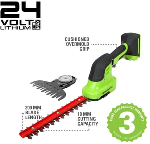 Greenworks 1600607VA Akku-Grasschere 12 cm, 24 V, Lithium-Ionen (Li-Ion), Schwarz, Grün
