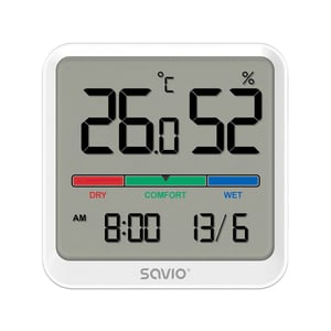 Savio CT-01/W Temperatur- und Luftfeuchtigkeitssensor für den Innenbereich, freistehender Temperatursensor