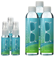 Eyeglass cleaning solutions and kits
