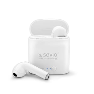 Savio TWS-01 Weiße Kopfhörer – kabellose In-Ear-Kopfhörer für Telefonate/Musik/Sport/Alltag – Bluetooth – Weiß