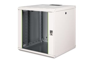 Digitus Hängande nätverksskåp Unique 19" 12U rack 600x600, glasdörrar, grå, odelad, ihopfälld, 100 kg