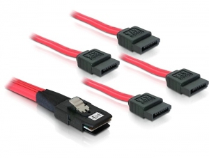 DeLOCK Sata 4x 1m kabel SCSI Czerwony SFF-8087 4 x SATA 7-pin