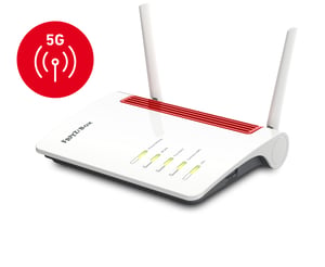 Box FRITZ! 6850 5G trådlös Gigabit Ethernet-router, dual-band (2,4 GHz/5 GHz), svart, röd, vit