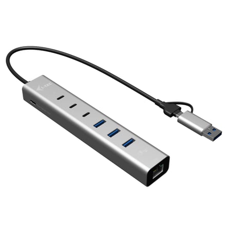 i-tec CAHUBMETAL6LANPD huby i koncentratory USB 3.2 Gen 1 (3.1 Gen 1) Type-A + Type-C 5000 Mbit/s Srebrny