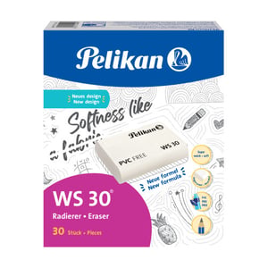 Pelikan WS30 Eraser, Plastic, White, 30 pcs.