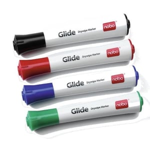 Nobo Glide Drywipe-marker, 4 st. Pilspets, svart, blå, grön, röd