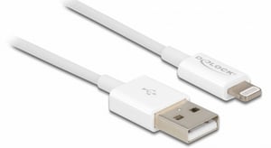DeLOCK USB Data and Power Cable for iPhone, iPad, and iPod, White, 1 m
