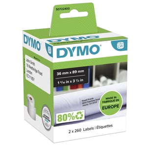 DYMO Original große Adressetiketten für LabelWriter | 36 mm x 89 mm | Selbstklebend | 260 Stück pro Rolle | 2er-Pack (520 leicht ablösbare Etiketten) | Für LabelWriter-Etikettendrucker