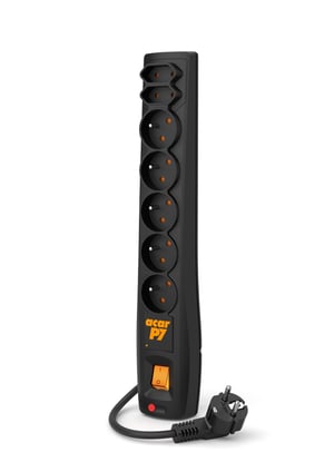 ACAR P7 Czarny 7 x gniazdo sieciowe 230 V 1,5 m