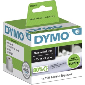 DYMO Original große Adressetiketten für LabelWriter | 36 mm x 89 mm | Rolle mit 260 Stück | Schwarzer Aufdruck auf weißem Hintergrund | für LabelWriter-Etikettendrucker