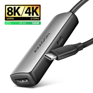 Axagon RVC-HI8KPD, USB-C to HDMI 2.1 adapter, 8K/60Hz, 4K/144Hz, HDR10+, PD100W, 0.16 m USB Type-C to HDMI + USB Type-C