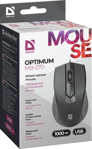 Defender Optimum MB-270 myszka Biuro Po prawej stronie USB Typu-A Optyczny 1000 DPI