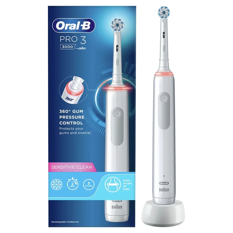 фото Електрична зубна щітка Oral-B PRO3 3000 D505.513.3 Sensitive Clean White