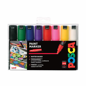POSCA PC-8K Czarny, Niebieski, Zielony, Różowy, Czerwony, Fioletowy, Biały, Żółty 8 szt.