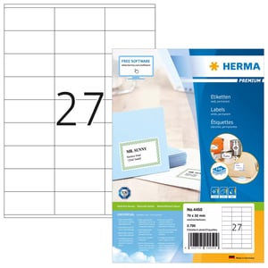 HERMA 4450 bedruckbare Etiketten, weiß, selbstklebende Etiketten zum Bedrucken