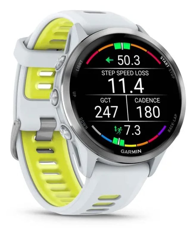 фото Смарт-годинник Garmin Forerunner 970 Titanium w. Whitestone Case and Whitestone/T. Amp Yellow Band (010-02969-01/11/61)