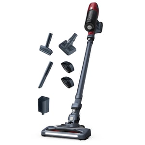 Rowenta RH6878 2-i-1-dammsugare med stativ, batteri, torrdammsugning, cyklonteknik, utan påse, 0,55 l, 100 W, röd, grå
