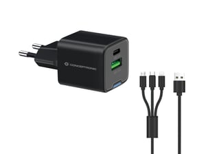 Conceptronic ALTHEA16B Ladegerät für mobile Geräte, universell, schwarz, Wechselstrom, Schnellladung, intern