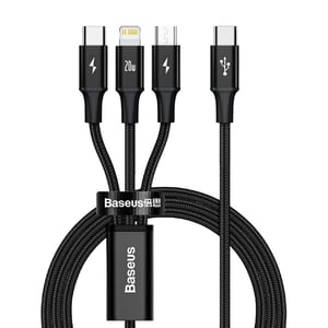 Baseus Rapid 3-in-1 kabel USB 1,5 m USB A, USB C/Micro-USB A, Lightning 0,48 Gbit/s 20 W Schwarz