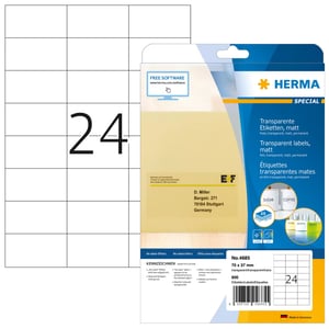 HERMA 4685 Self-Adhesive Rectangular Permanent Transparent Labels, 600 pcs.