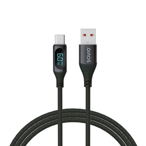 Savio USB – USB-C-Kabel mit Display CL-172, 1 m, schwarz, USB-Kabel, USB 3.2 Gen 1 (3.1 Gen 1), USB-C, schwarz