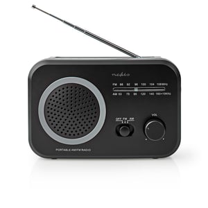 Nedis RDFM1330GY Portable Analog Radio, Black, Gray