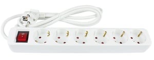Alcasa PS016-W015 grenuttag 1,5 m 6 x nätuttag, för inomhusbruk, vit