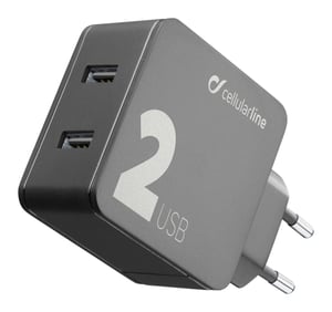 Cellularline ACHUSB224WK Ladegerät für mobile Geräte: Smartphone, Tablet, schwarz, Wechselstrom, Schnellladung, intern