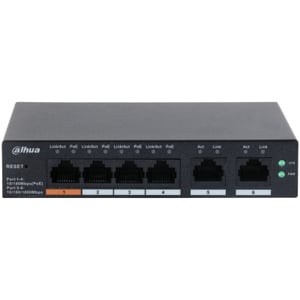 Dahua Technology DH-CS4006-4ET-60, hanterad L2 Gigabit Ethernet-nätverksswitch (10/100/1000) med PoE-stöd, svart