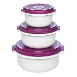 EMSA 508455 Round Food Storage Container Set, Blackberry, White, 3-piece set